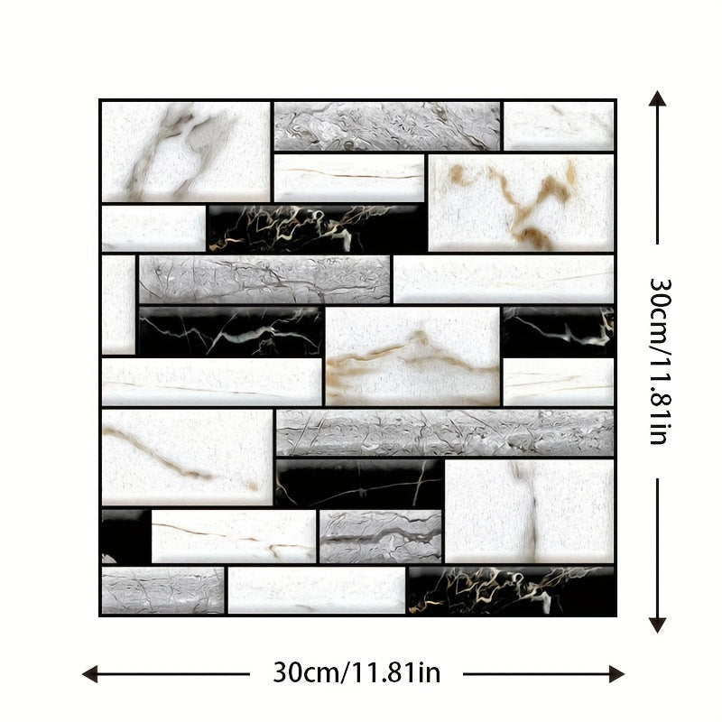 Peel and Stick Backsplash Wallpaper 11.8"x11.8" – Waterproof 3D Marble Mosaic & Imitation Brick Self-Adhesive Wall Tiles for Kitchen & Bathroom