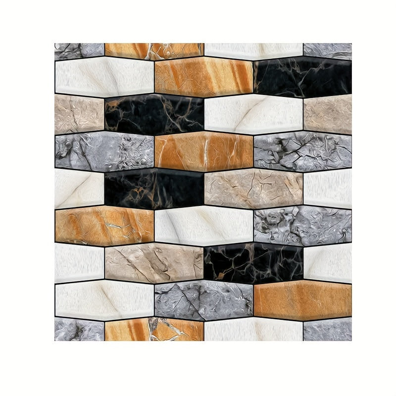 10PCS 3D Peel and Stick Backsplash Tiles – Thicker Self-Adhesive PVC Wall Panels, Marble Black & Ceramic Patterns, Waterproof DIY Brick Stickers (11.8"x11.8")