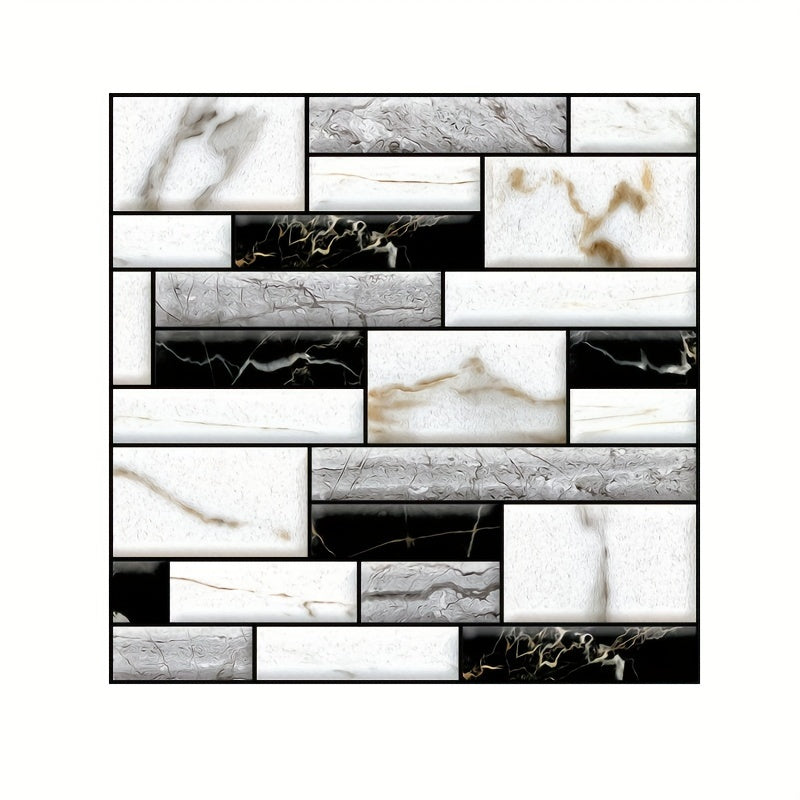 Peel and Stick Backsplash Wallpaper 11.8"x11.8" – Waterproof 3D Marble Mosaic & Imitation Brick Self-Adhesive Wall Tiles for Kitchen & Bathroom
