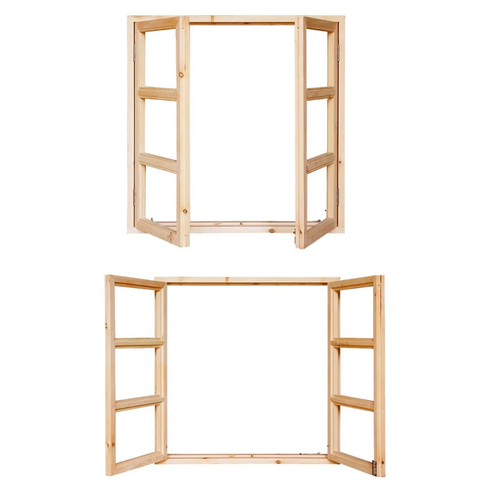 Solid Wood Double Casement Window – 8x4cm Frame | All-Hardwood Construction & Classic Style