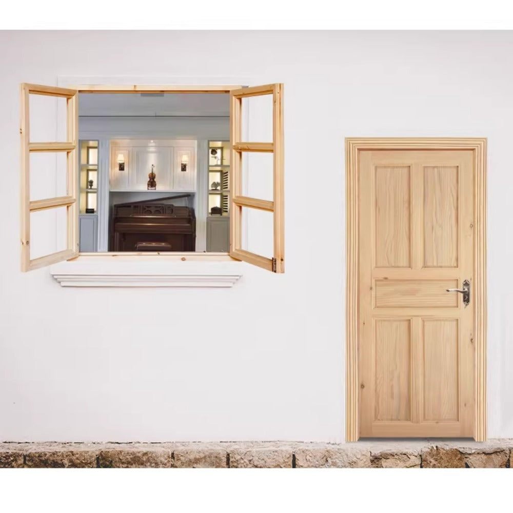 Solid Wood Double Casement Window – 8x4cm Frame | All-Hardwood Construction & Classic Style