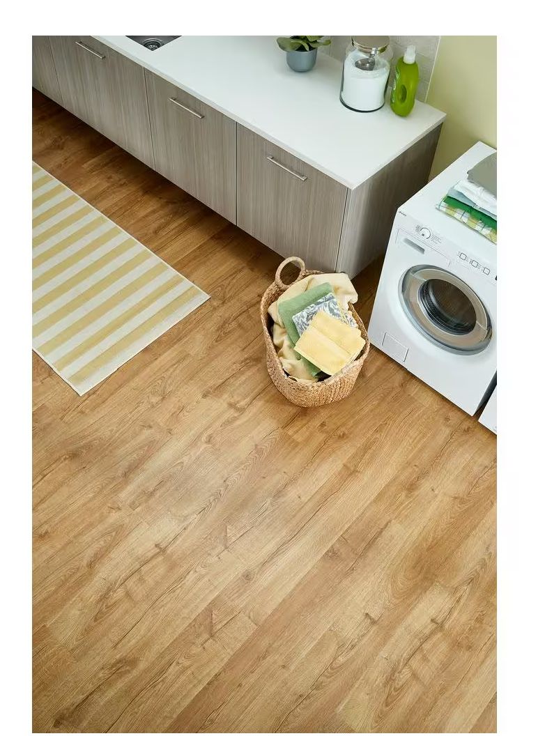 Marigold Oak Laminate Wood Flooring – 12mm Waterproof Planks, 7.4" Wide, Natural Wood Look, 1 sq.ft