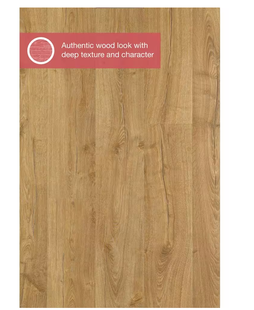 Marigold Oak Laminate Wood Flooring – 12mm Waterproof Planks, 7.4" Wide, Natural Wood Look, 1 sq.ft