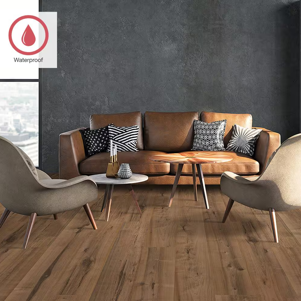 Barrel Weathered Maple Laminate Flooring – 12mm Waterproof Wood Planks, 7.4" Wide, Luxury SPC Hybrid Look,1 sq.ft