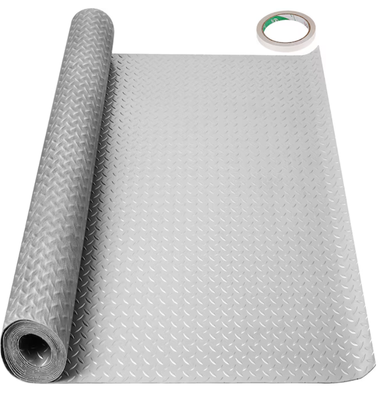 Roll of silver diamond - plate patterned anti - slip flooring material