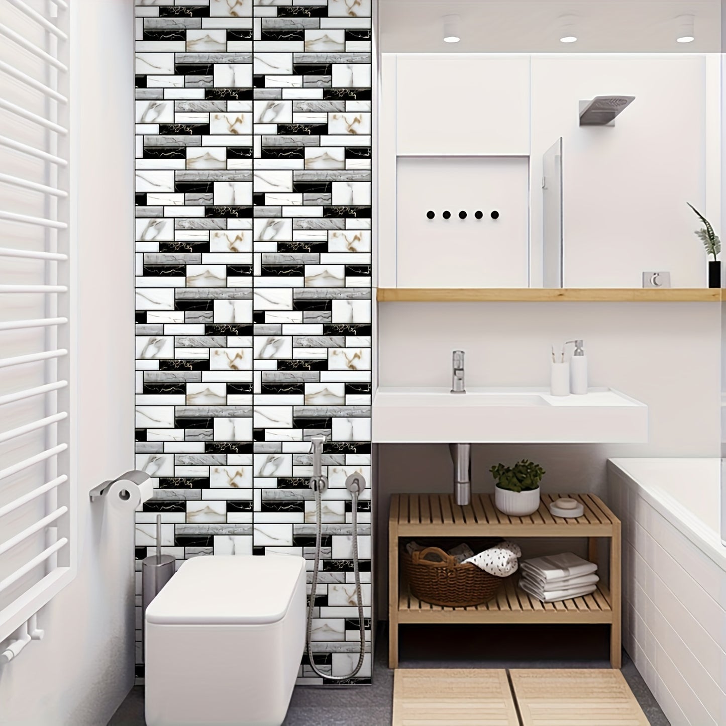 Peel and Stick Backsplash Wallpaper 11.8"x11.8" – Waterproof 3D Marble Mosaic & Imitation Brick Self-Adhesive Wall Tiles for Kitchen & Bathroom