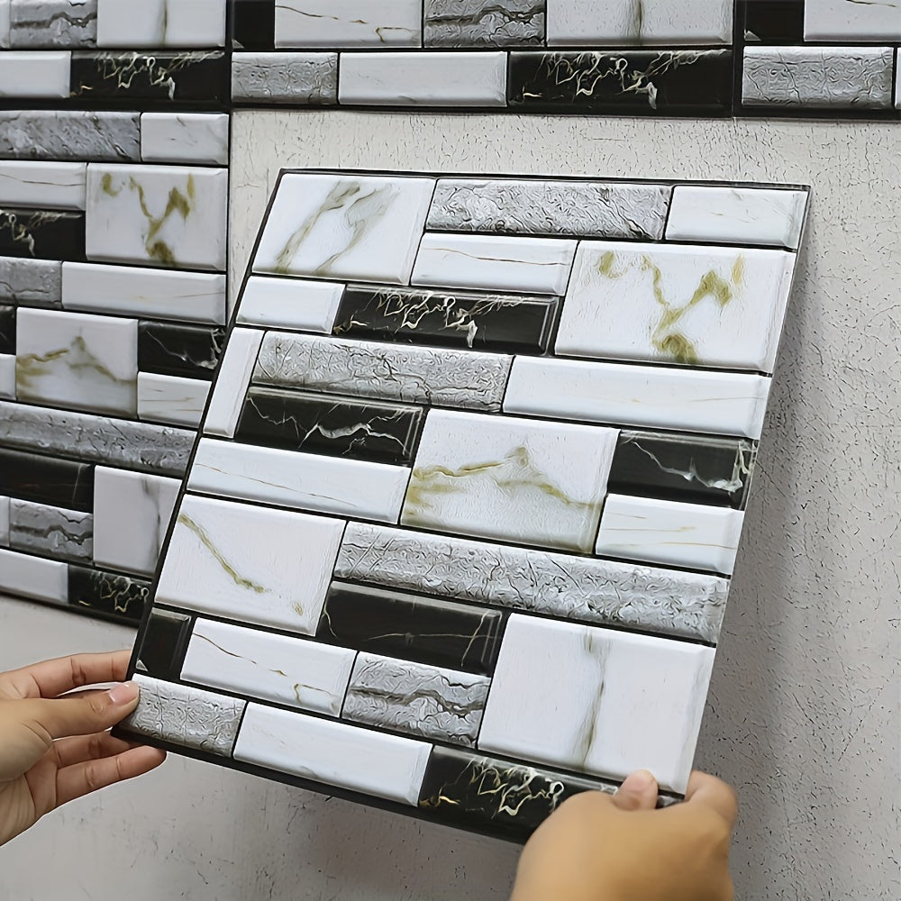 Peel and Stick Backsplash Wallpaper 11.8"x11.8" – Waterproof 3D Marble Mosaic & Imitation Brick Self-Adhesive Wall Tiles for Kitchen & Bathroom