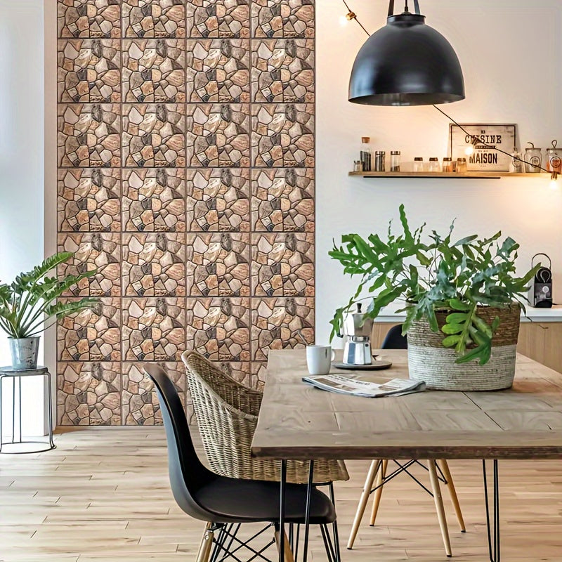 10pcs 3D Decorative Faux Stone Peel and Stick Wall Stickers – Thickened, Waterproof & Heat Resistant Self-Adhesive Panels for Kitchen, Bathroom & Living Room
