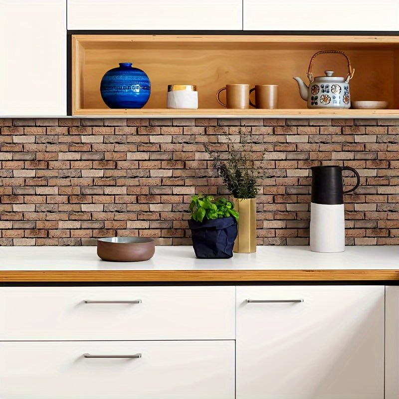 10PCS 3D Modern Farmhouse Faux Brick Wall Stickers – Thick Self-Adhesive Decorative Wall Panels for Easy DIY Home Upgrade