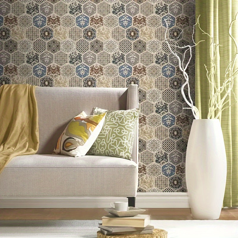 12pcs 3D Bohemian Hexagon Peel and Stick Wall Tiles – Waterproof, Heat-Resistant BOHO Decor for Living Room, Kitchen & Bathroom