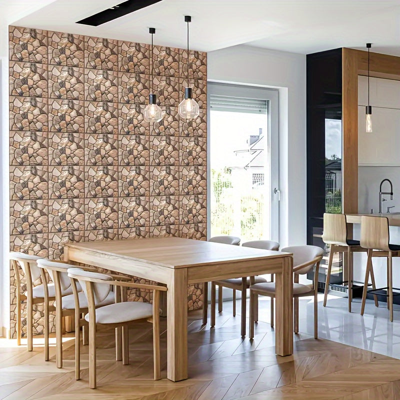 10pcs 3D Decorative Faux Stone Peel and Stick Wall Stickers – Thickened, Waterproof & Heat Resistant Self-Adhesive Panels for Kitchen, Bathroom & Living Room