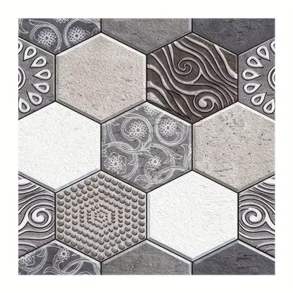 10pcs 3D Bohemian Gray Hexagon Peel and Stick Tiles – Self-Adhesive, Waterproof DIY Wall Stickers