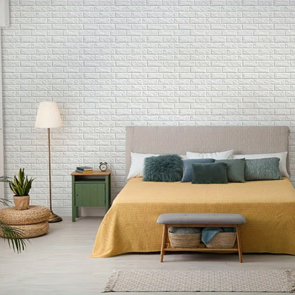 10pcs 3D White Brick Peel and Stick Wall Tiles – Vintage Look Vinyl Wallpaper for Kitchen, Living Room & Bathroom