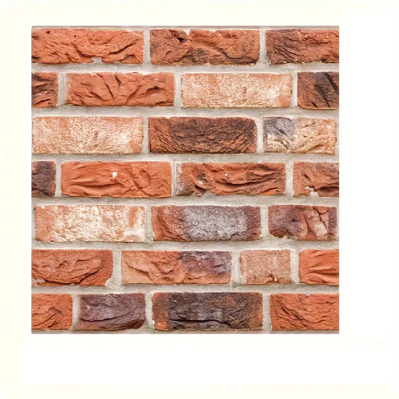 10pcs 3D Red Brick Backsplash Wall Stickers – Self-Adhesive Faux Stone PVC Panels, Retro Brick Effect for Kitchen, Living Room, Office Decor