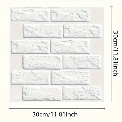 10pcs 3D White Brick Peel and Stick Wall Tiles – Vintage Look Vinyl Wallpaper for Kitchen, Living Room & Bathroom
