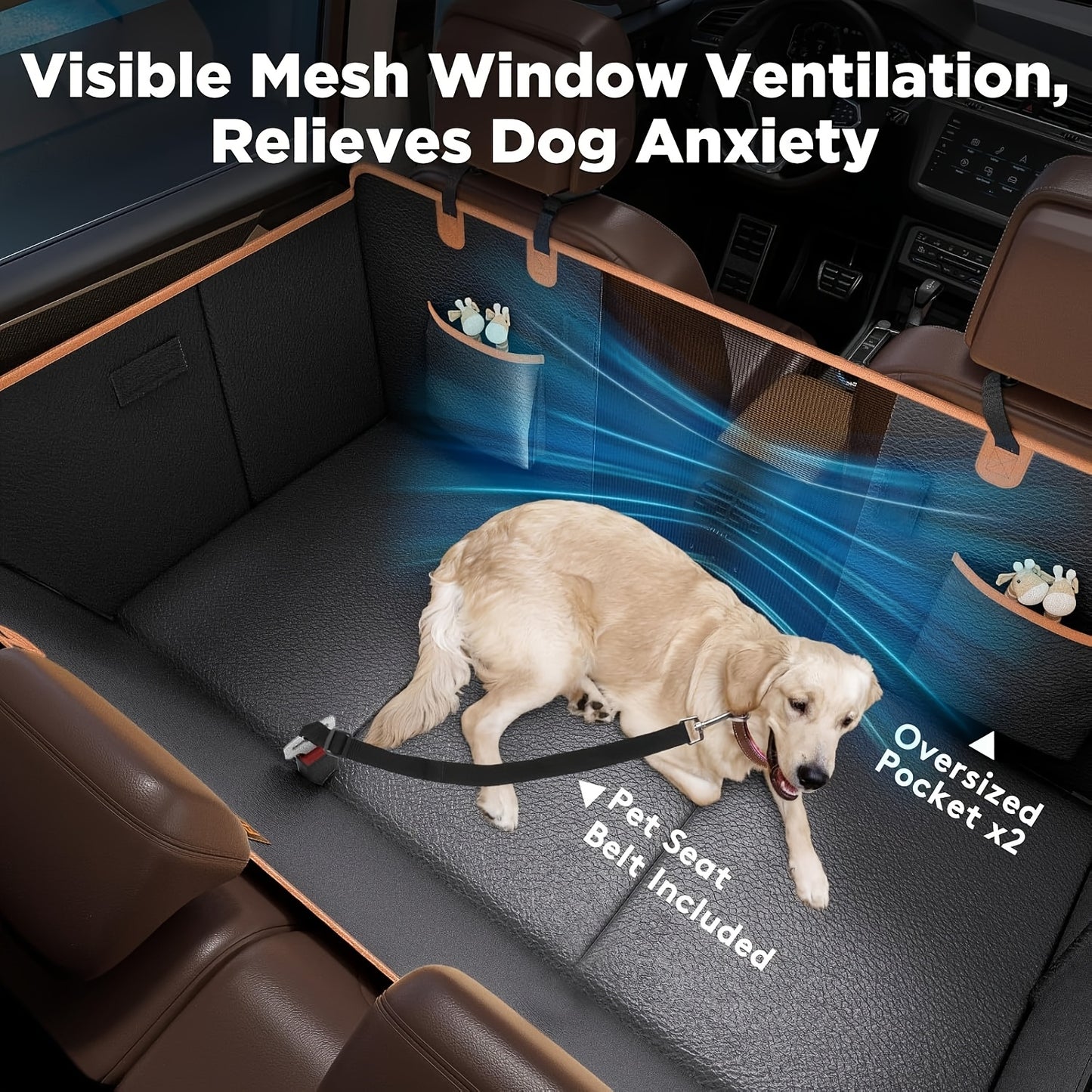 Dog Car Seat Extender – PU Leather Waterproof Hammock with Hard Bottom, 400 lbs Load, for SUVs & Cars