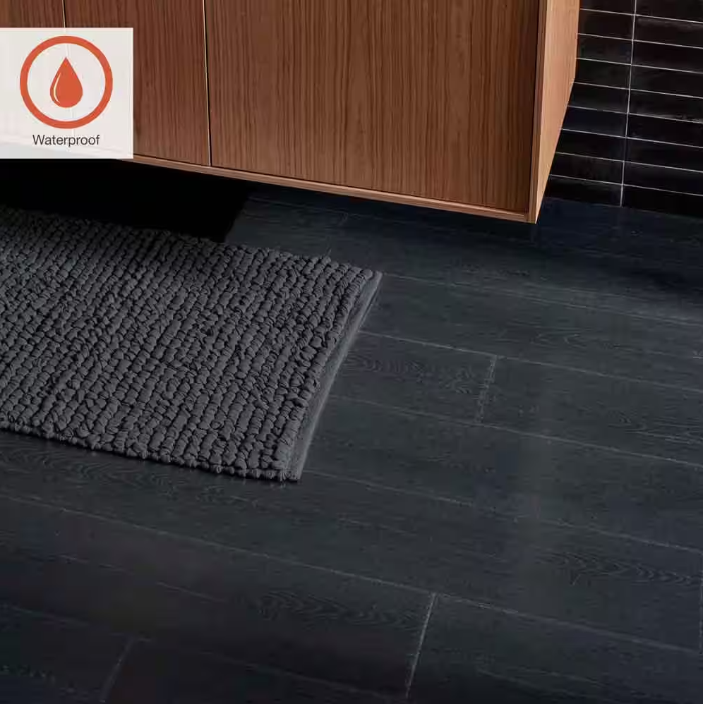 Pure Black Oak Waterproof Laminate Wood Flooring – 12mm Thick, 7.4" Wide Planks, 1 sq.ft