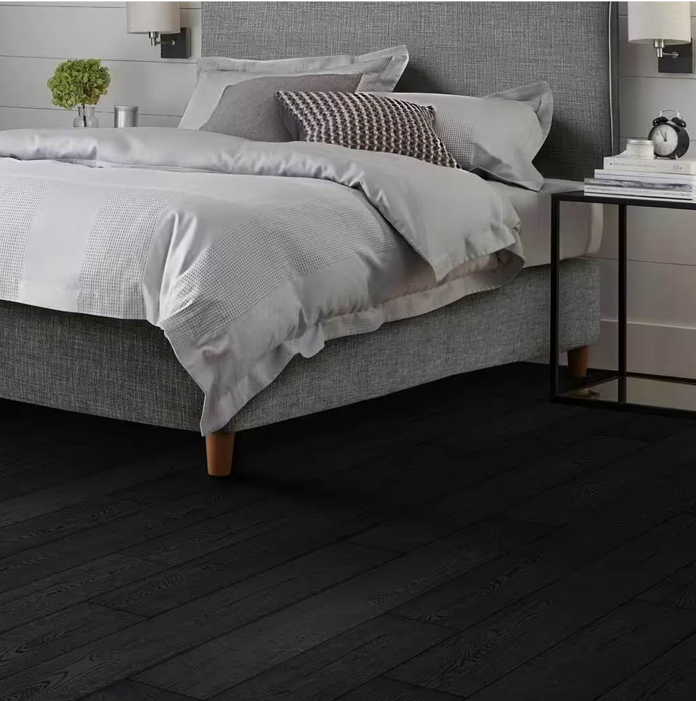 Pure Black Oak Waterproof Laminate Wood Flooring – 12mm Thick, 7.4" Wide Planks, 1 sq.ft