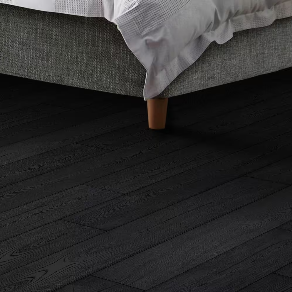 Pure Black Oak Waterproof Laminate Wood Flooring – 12mm Thick, 7.4" Wide Planks, 1 sq.ft