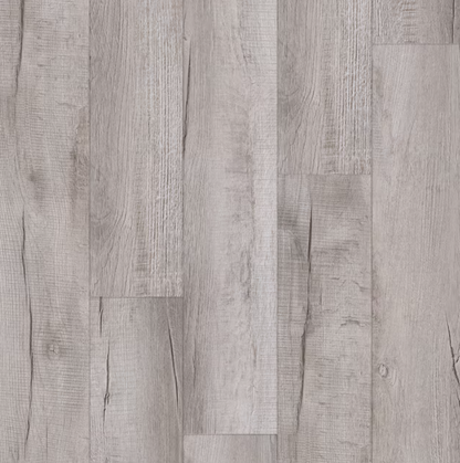 Light gray - toned wood - look flooring with textured grain and subtle knots, offering a modern and rustic charm.