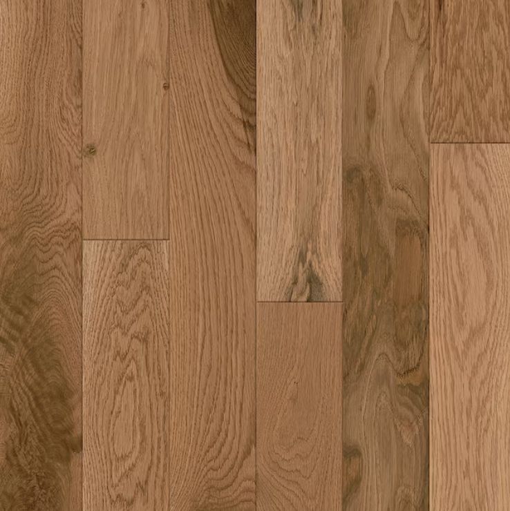 Rich - toned oak flooring with prominent natural wood grain patterns, exuding a classic and warm atmosphere.