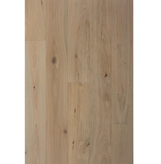 Light - toned white oak flooring with visible natural wood grain and occasional knots, exuding a rustic and warm aesthetic.