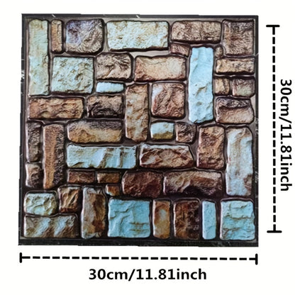 10pcs 3D Stone Peel And Stick Wall Tiles Stickers, Faux Stone Wall Panels, Self-Adhesive Brick Grain Wall Paste, For TV Background Wallpaper Decoration, Home Decor