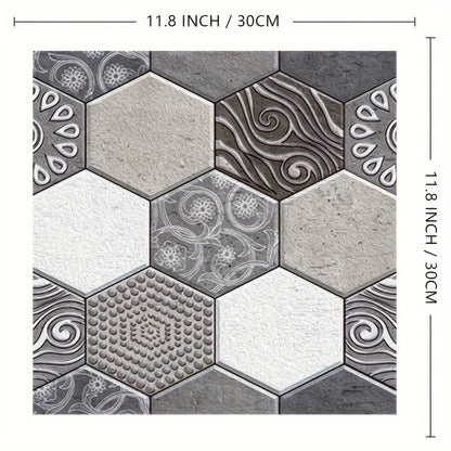 10pcs 3D Bohemian Gray Hexagon Peel and Stick Tiles – Self-Adhesive, Waterproof DIY Wall Stickers