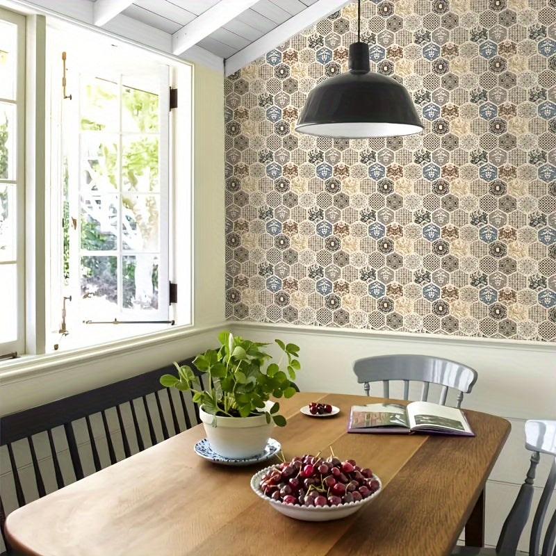 12pcs 3D Bohemian Hexagon Peel and Stick Wall Tiles – Waterproof, Heat-Resistant BOHO Decor for Living Room, Kitchen & Bathroom