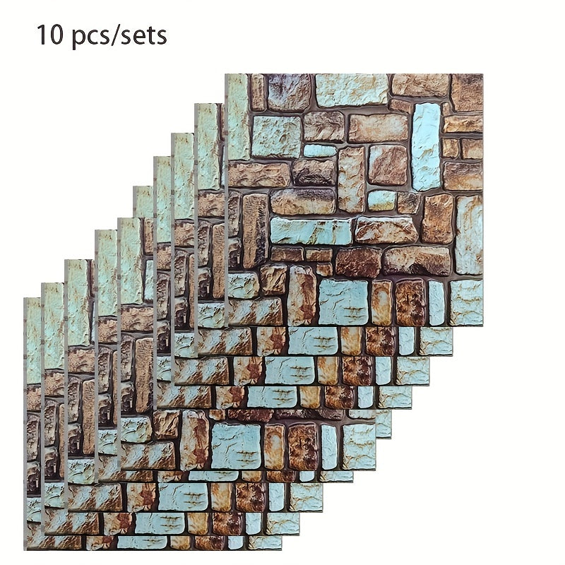 10pcs 3D Stone Peel And Stick Wall Tiles Stickers, Faux Stone Wall Panels, Self-Adhesive Brick Grain Wall Paste, For TV Background Wallpaper Decoration, Home Decor