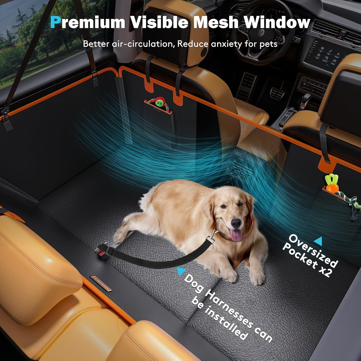 Dog Car Seat Extender – PU Leather Waterproof Hammock with Hard Bottom, 400 lbs Load, for SUVs & Cars