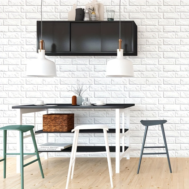 10pcs 3D White Brick Peel and Stick Wall Tiles – Vintage Look Vinyl Wallpaper for Kitchen, Living Room & Bathroom