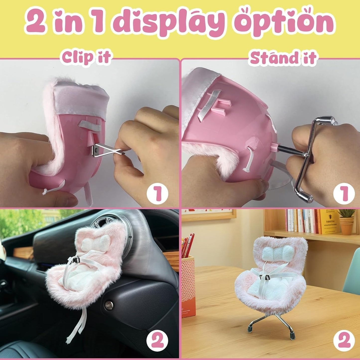 Car Seat Accessory for 10–17cm Labubu Dolls – Clip-on Air Vent Holder & Desktop Display Stand