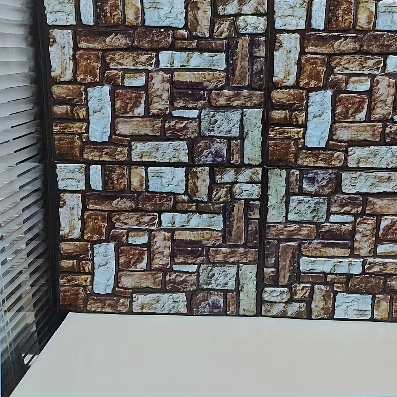 10pcs 3D Stone Peel And Stick Wall Tiles Stickers, Faux Stone Wall Panels, Self-Adhesive Brick Grain Wall Paste, For TV Background Wallpaper Decoration, Home Decor