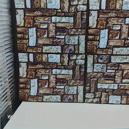 10pcs 3D Stone Peel And Stick Wall Tiles Stickers, Faux Stone Wall Panels, Self-Adhesive Brick Grain Wall Paste, For TV Background Wallpaper Decoration, Home Decor