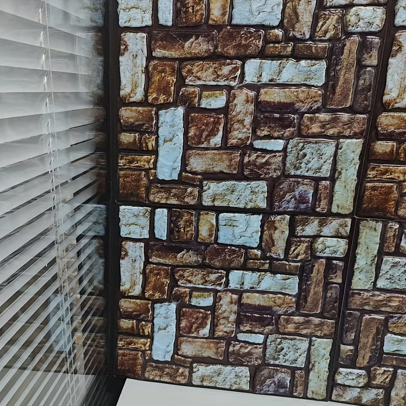 10pcs 3D Stone Peel And Stick Wall Tiles Stickers, Faux Stone Wall Panels, Self-Adhesive Brick Grain Wall Paste, For TV Background Wallpaper Decoration, Home Decor