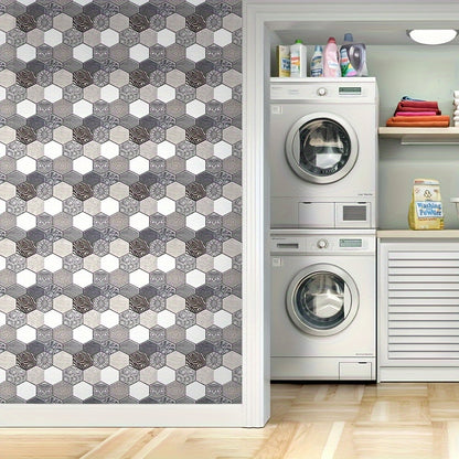 10pcs 3D Bohemian Gray Hexagon Peel and Stick Tiles – Self-Adhesive, Waterproof DIY Wall Stickers