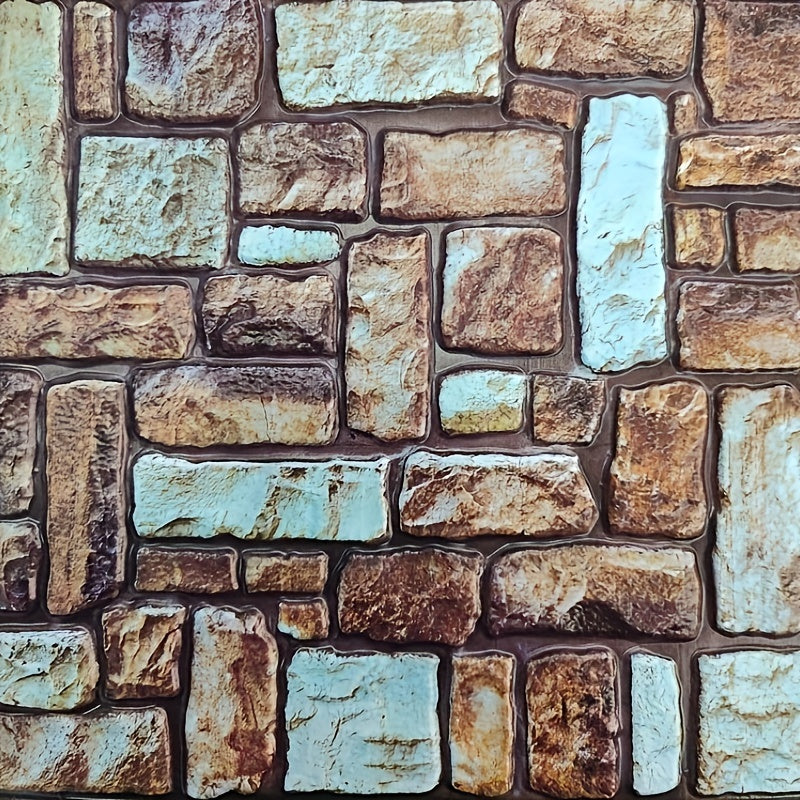 10pcs 3D Stone Peel And Stick Wall Tiles Stickers, Faux Stone Wall Panels, Self-Adhesive Brick Grain Wall Paste, For TV Background Wallpaper Decoration, Home Decor