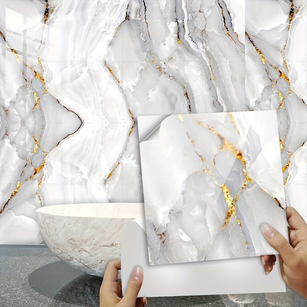 16pcs Marble Tile Stickers – Self-Adhesive, Waterproof DIY Wall Stickers for Kitchen, Cupboard & Bathroom