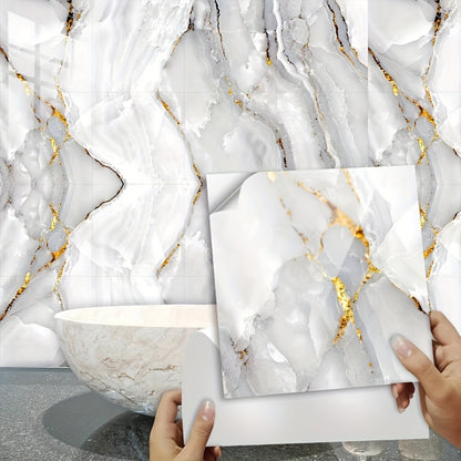 16pcs Marble Tile Stickers – Self-Adhesive, Waterproof DIY Wall Stickers for Kitchen, Cupboard & Bathroom