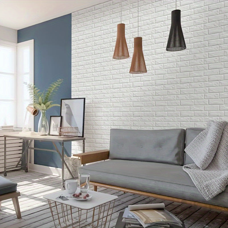 10pcs 3D White Brick Peel and Stick Wall Tiles – Vintage Look Vinyl Wallpaper for Kitchen, Living Room & Bathroom