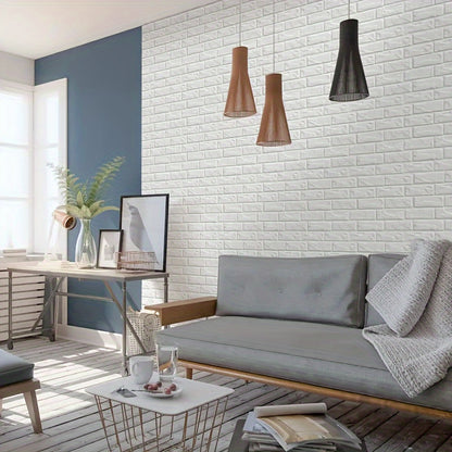 10pcs 3D White Brick Peel and Stick Wall Tiles – Vintage Look Vinyl Wallpaper for Kitchen, Living Room & Bathroom