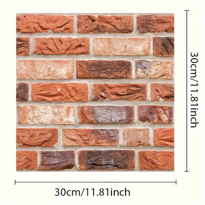 10pcs 3D Red Brick Backsplash Wall Stickers – Self-Adhesive Faux Stone PVC Panels, Retro Brick Effect for Kitchen, Living Room, Office Decor