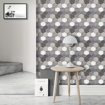 10pcs 3D Bohemian Gray Hexagon Peel and Stick Tiles – Self-Adhesive, Waterproof DIY Wall Stickers