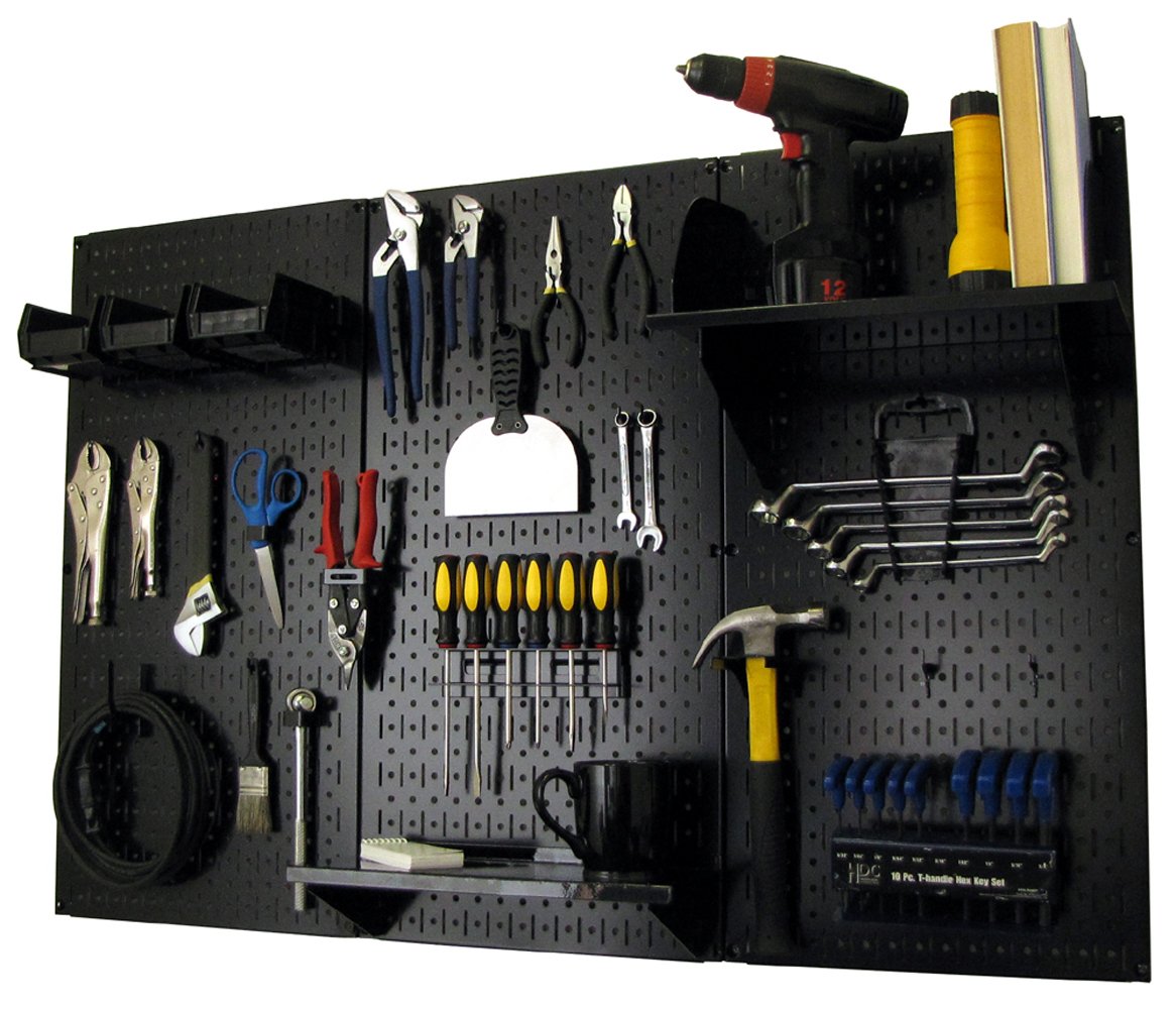 Wall Control 4 ft. Metal Pegboard Organizer Kit – Black Toolboard with Black Accessories for Efficient Tool Storage